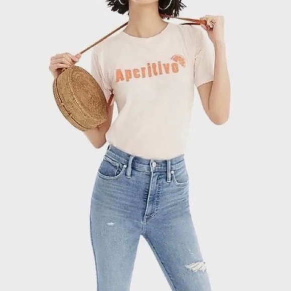 J. Crew Tops - J.Crew Graphic Peach Colored Tee Aperitivo Orange Print with fruit slice Size S